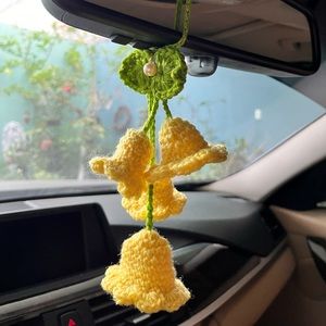 Crochet yellow flower car hanging